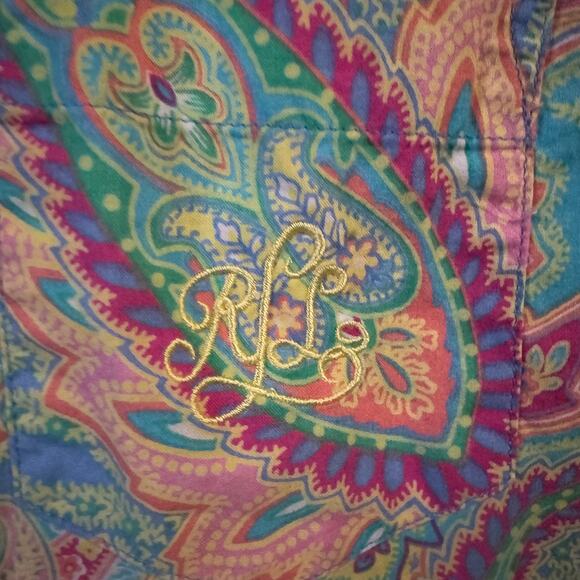 Lauren Ralph Lauren Pink Green Paisley Shirt Button Down 3/4 Sleeve Womens Sz M - Picture 4 of 6